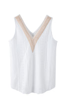 White Lace Crochet Splicing Eyelet V Neck Tank Top
