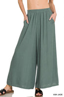 42POPS - ",,, WOVEN PLEATED LINEN BLEND WIDE LEG PANTS