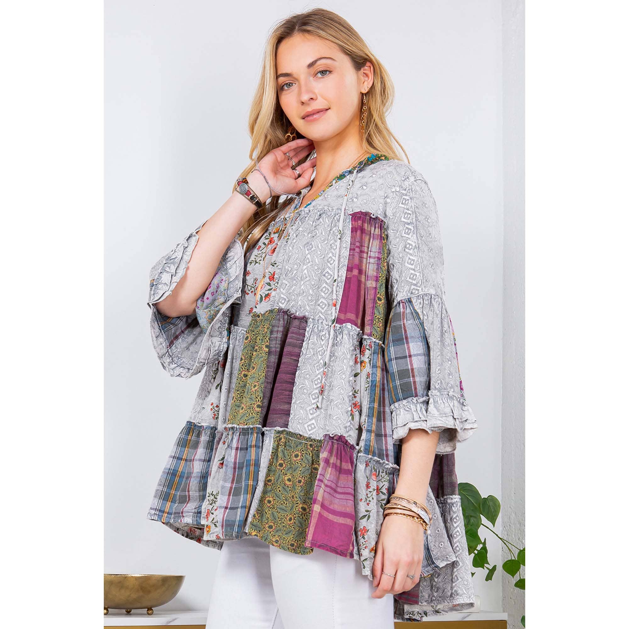 Young Threads - Artistic Fusion: Overdyed Jhabla Top With  Rayon Embroidery