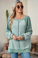 Orchid Petal Waffle Patchwork Raglan Sleeve Exposed Seam Sweatshirt