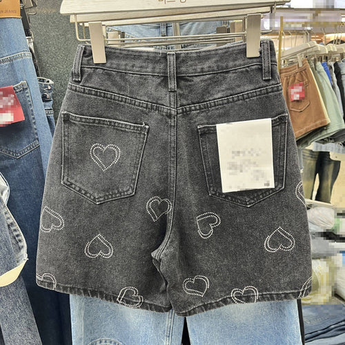 Hope & Sunshine - High Waist Heart Patch Denim Shorts