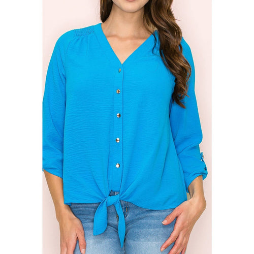 Perseption - VNECK AIR FLOW SMOCKING SHOULDER TIE FRONT SHIRT