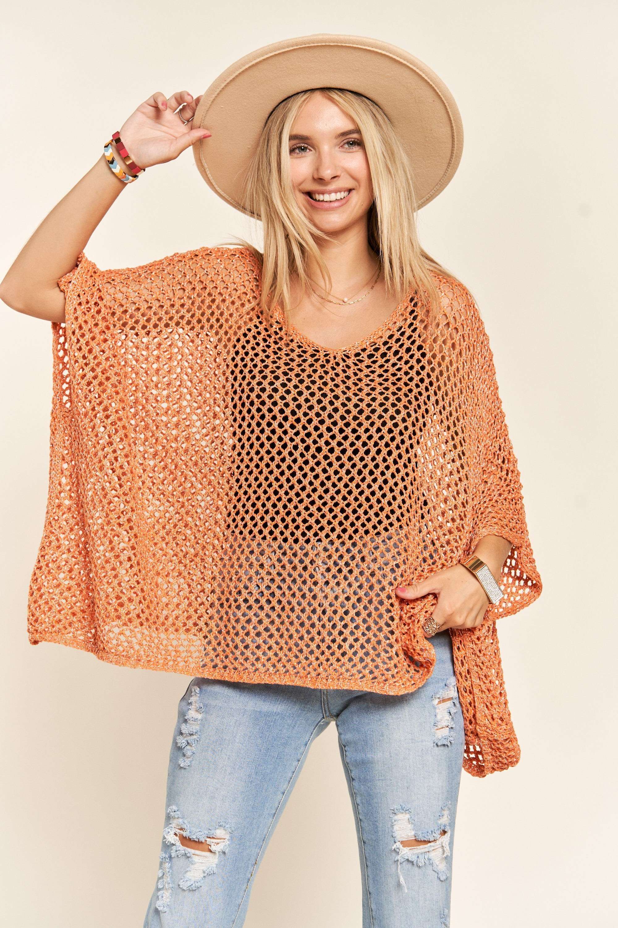 Madelyn - LESW3218 - FISHNET PONCHO COVER UP