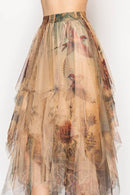 Origami Apparel ~  Lace and Crochet inspired - Dreamy Tiered Tulle Midi Skirt With Floaty Hem - 4546TP VINTAGE BIRD