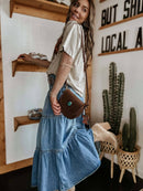 Hope & Sunshine - Bohemian Tiered Denim Skirt A-Line