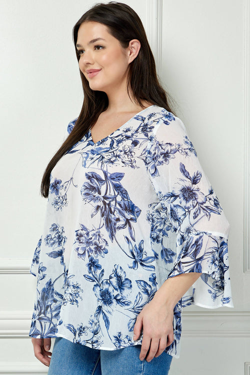 Winslow Collection - PLUS SIZE RUFFLE SLEEVE V-NECK SWING TOP