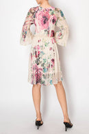 Origami Apparel ~  Lace and Crochet inspired - Dreamy Lined Short Lace Dress With Bell Sleeves -  4810BG BIG ROSE