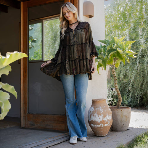 Young Threads - Chic Overdyed Band Collar Jhabla Top (New Color)