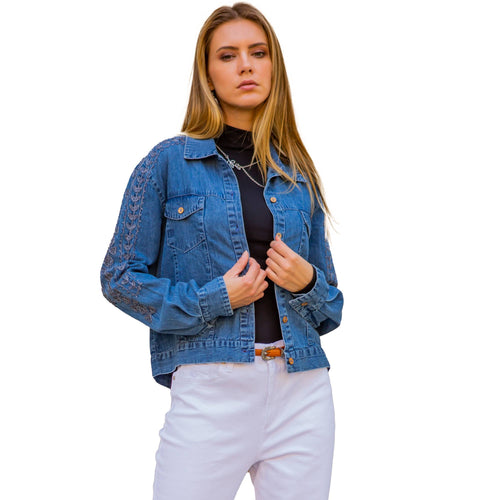 Young Threads - Western Women’s Long Sleeve Button Down Crop Denim Jacket