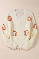 Miss Sparkling - Pumpkin Patch Knit Sweater – Distressed Hem