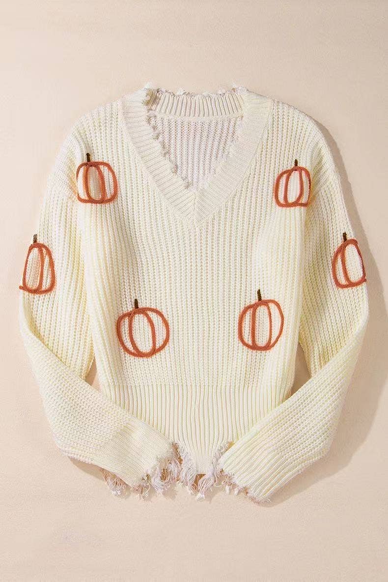Miss Sparkling - Pumpkin Patch Knit Sweater – Distressed Hem