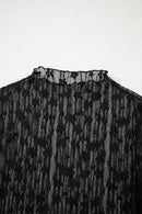 Black Sheer Floral Lace Long Sleeve Slim Fit Top