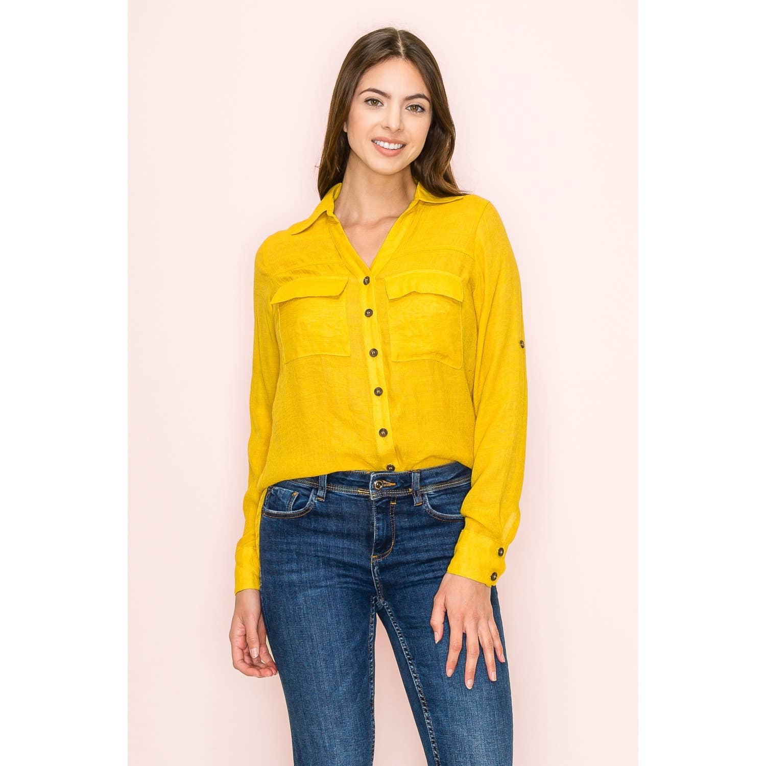 Perseption - FLAP POCKET BUTTON DOWN FRONT BOYFRIEND SHIRT