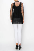 Origami Apparel ~  Lace and Crochet inspired - PEARL DETAILED MESH CARDIGAN OLS-4726 BLACK