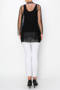 Origami Apparel ~  Lace and Crochet inspired - PEARL DETAILED MESH CARDIGAN OLS-4726 BLACK