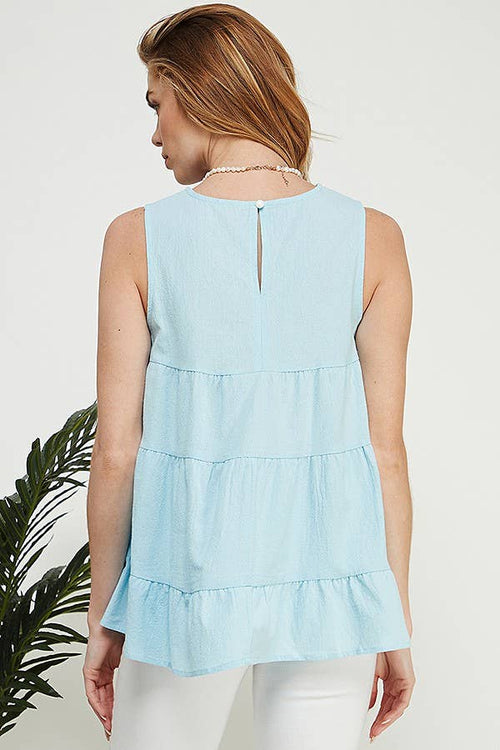 Shopin LA - CSP9189 WOMEN KEYHOLE BACK TIERED LOOSE SLEEVELESS TOP