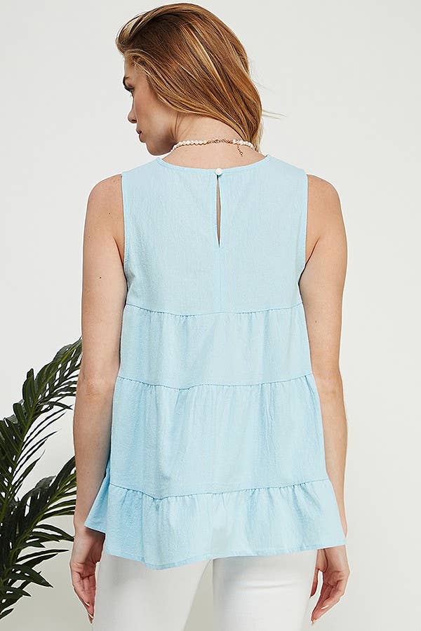 Shopin LA - CSP9189 WOMEN KEYHOLE BACK TIERED LOOSE SLEEVELESS TOP