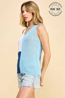 Shopin LA - CSP9233P- PLUS SIZE 3 TONE SHEER SLEEVELESS SUMMER FUN TOP