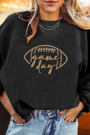White Football Graphic Game Day Embroidered Corded Sweatshirt
