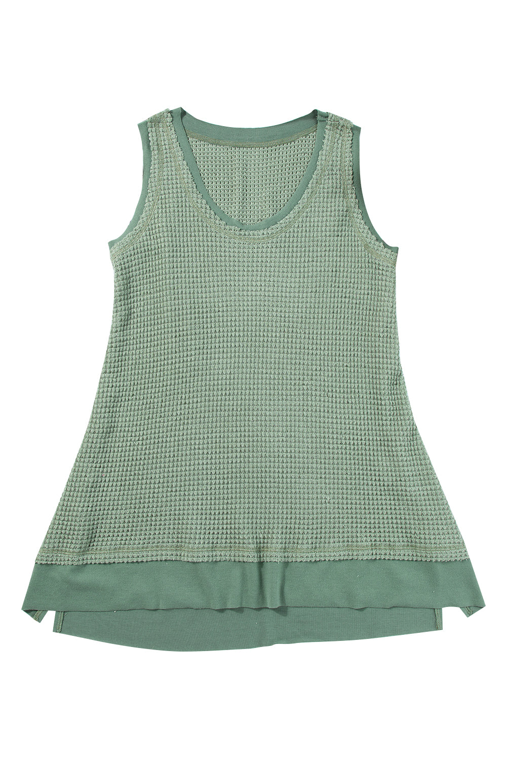 Black Scoop Neck Waffle Knit Splicing Flowy Vest