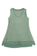 Black Scoop Neck Waffle Knit Splicing Flowy Vest
