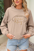 White Football Graphic Game Day Embroidered Corded Sweatshirt