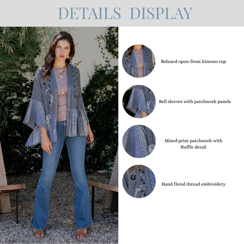 Young Threads - Printed Rayon Kimono Shrug with Embroidery (New Color)