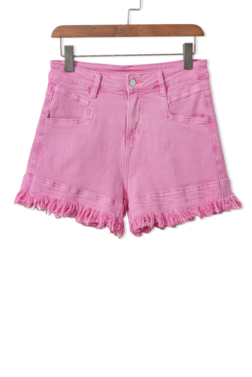 Pink Casual Raw Hem Mid Rise Denim Shorts