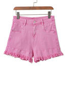 Pink Casual Raw Hem Mid Rise Denim Shorts