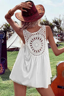 White Bohemian Crochet Sleeveless Tunic Top