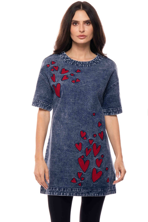 Adore - 2605 Heart Embroidered Denim Dress