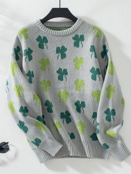 Hope & Sunshine - Clover Pattern Knit Pullover Sweater