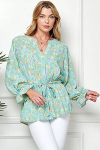 Shopin LA - CSP9143. - WOMEN MULTI COLOR RUFFLE DRAWSTRING BUTTON TOP