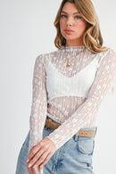 Black Sheer Floral Lace Long Sleeve Slim Fit Top