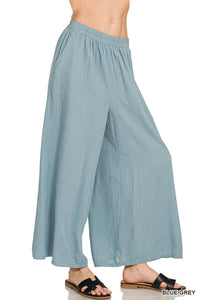 42POPS - ",,, WOVEN PLEATED LINEN BLEND WIDE LEG PANTS
