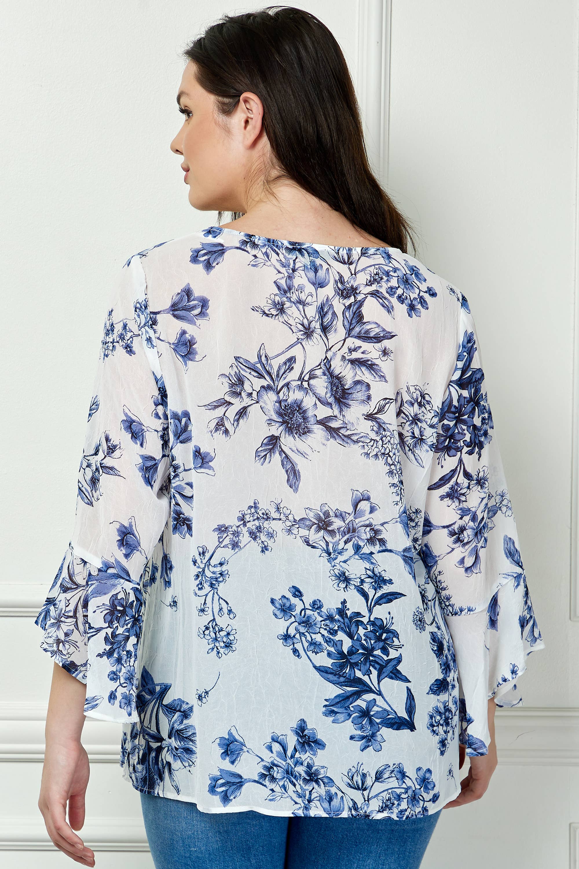 Winslow Collection - PLUS SIZE RUFFLE SLEEVE V-NECK SWING TOP