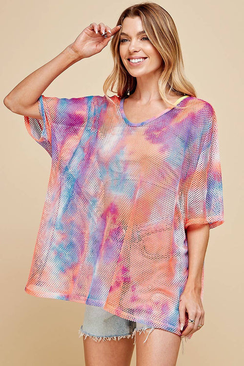 Shopin LA - SPT5118  WOMEN TIE DYE OVERSIZED MESH FISHNET TOP