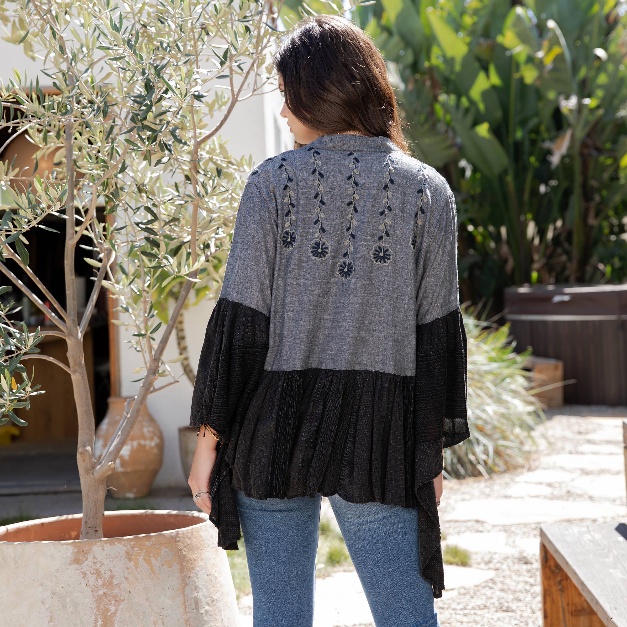 Young Threads - Printed Rayon Kimono Shrug with Embroidery (New Color)