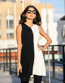 Adore - 2606 Black & White Colorblock Sleeveless Knit Dress