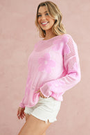 Light Grey 60s Flower Drop Shoulder Hollow Knit Top