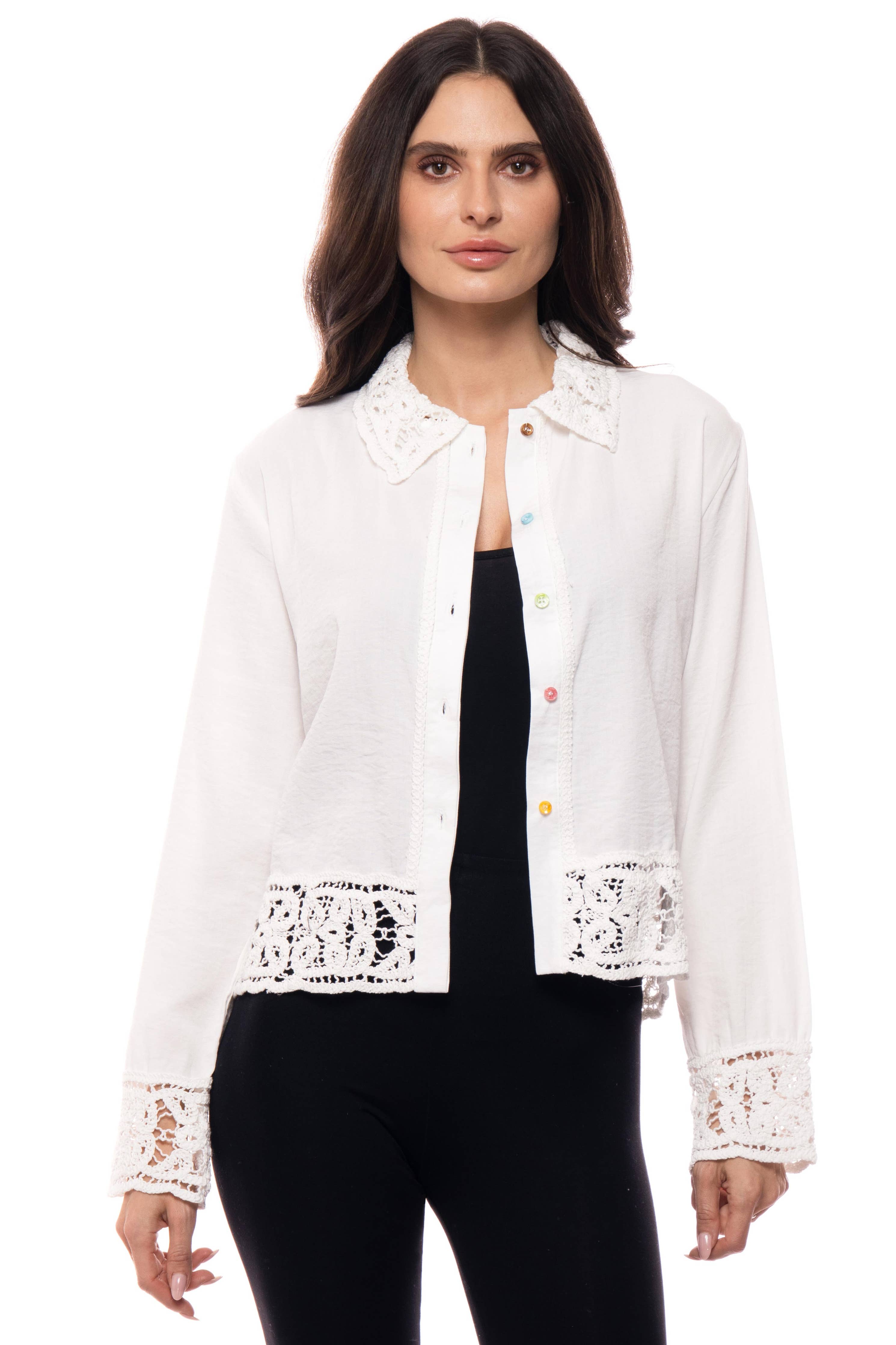 Adore - L3704-1 Lace Trim Knit Button-Front Cardigan