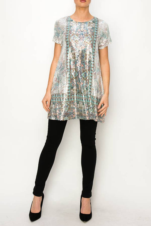 Origami Apparel ~  Lace and Crochet inspired - OLS-4691 SIL-TURQ