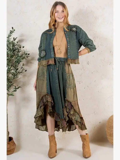 Young Threads - Western Boho Chic: Patchwork Cropped Denim Jacket