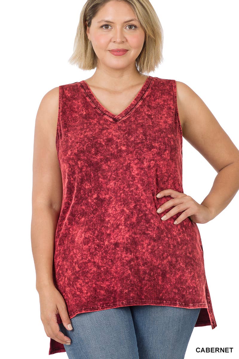 42POPS - ,,,,....SI-22151 Plus size Mineral Wash Top w/ Side Slit