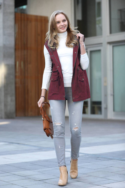 42POPS - ,,..0625 Drawstring Waist Military Hoodie Vest With  Pockets SI-20066