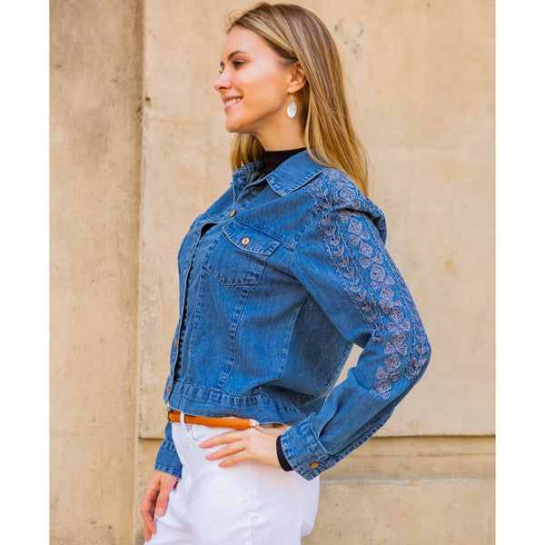 Young Threads - Western Women’s Long Sleeve Button Down Crop Denim Jacket