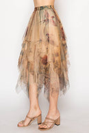 Origami Apparel ~  Lace and Crochet inspired - Dreamy Tiered Tulle Midi Skirt With Floaty Hem - 4546TP VINTAGE BIRD