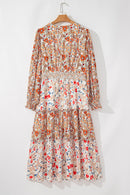 Khaki Plus Size Frill Tiered High Waist Floral Dress