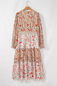 Khaki Plus Size Frill Tiered High Waist Floral Dress