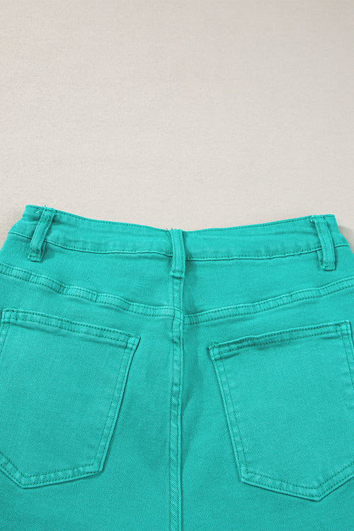 Pink Casual Raw Hem Mid Rise Denim Shorts